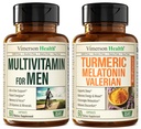 Mens Multivitamins + Turmeric Melatonin Valerian Bundle per il supporto congiunto e Discomfort Relief, Immune Health & Inflammatory Response