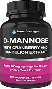 D Capsules de mannose avec 600 mg de poudre de mannose par bouchon - avec ajout de canneberge et d'extrait de dandelion à l'aide dans le support Bladder, Urinary Tract et UTI - 120 capsules Veggie