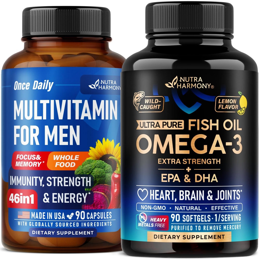 NUTRAHARMONY Multivitamins for Men Capsules & Omega 3 Fish Oil Softgels