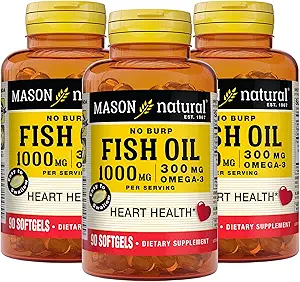 Mason Natural Omega,3 Fish Oil, 45,Day Supply, 1000mg con EPA e DHA per il supporto comune, 90 Softgels (Pack of 3)