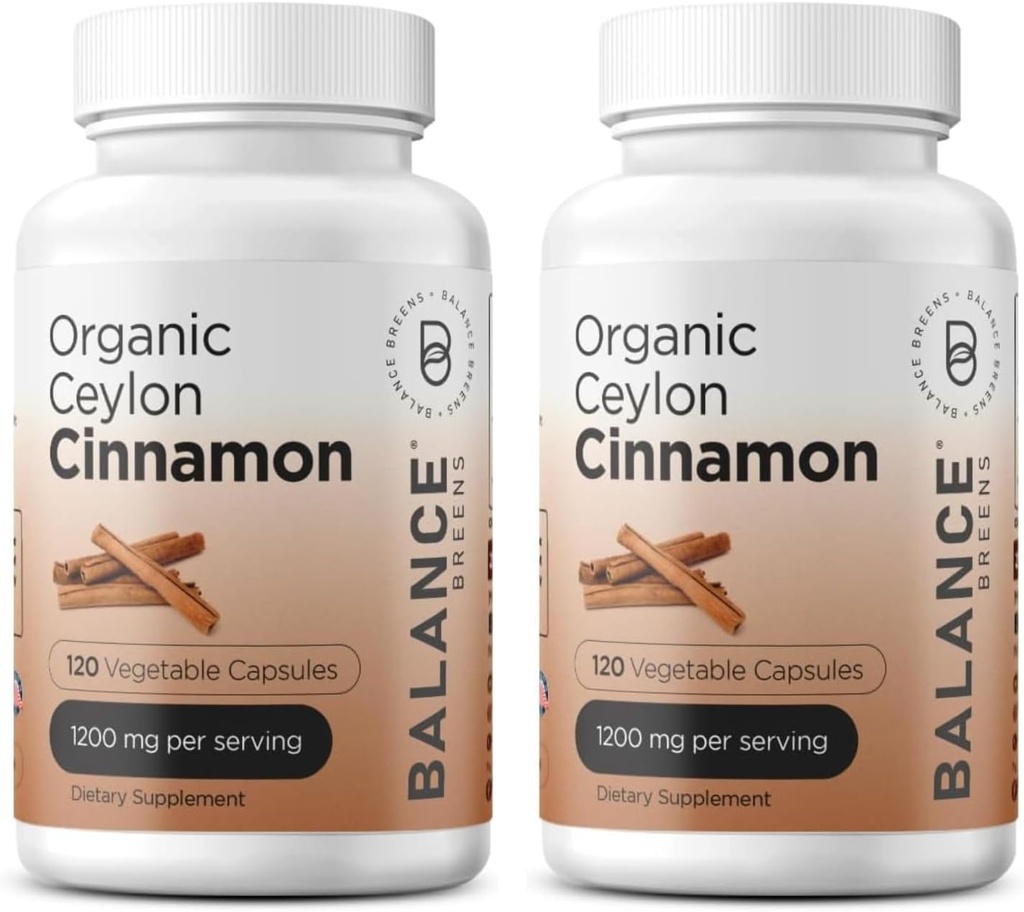 Balancebreens Certified Organic Ceylon Cinnamon 1200mg Supplement - 120 Veg Kapseln - Herz, Gehirn und Gelenkfunktion Unterstützung - keine Filler Pillen (Pack von 2)