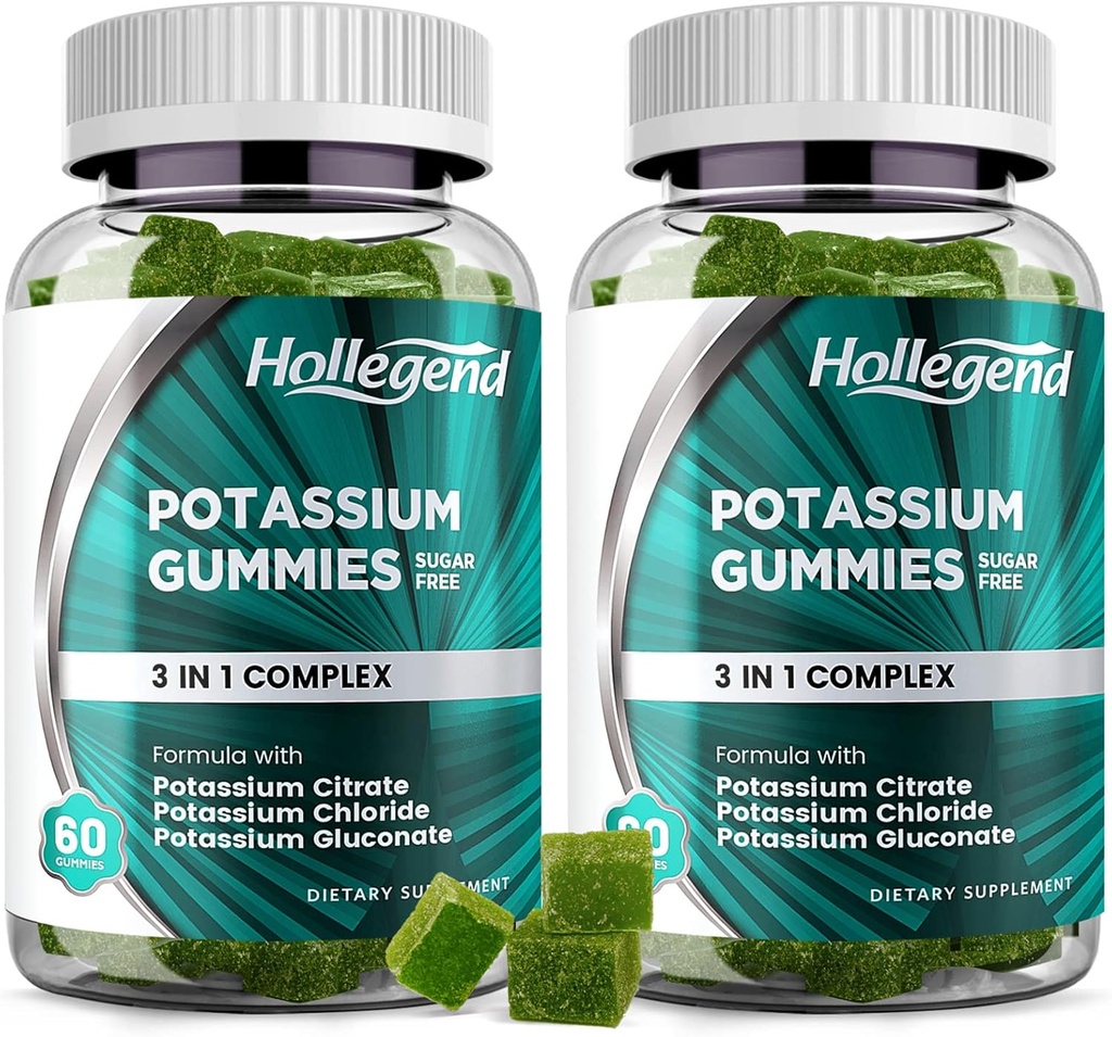 Kalium 3 in 1 Complex Gummies Sugar Free, neue Formel mit 99mg Kaliumcitrat, Kaliumchlorid, Kaliumgluconat, Leg Cramps & Muskelergänzungen, 120 Kaubare