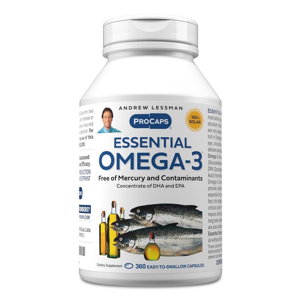 ANDREW LESSMAN Essential Omega-3 Unflavored - 360 Softgels - Ultra-Pure, High Potency Omega-3 Öle. Hohe DHA, keine Stomach Upset, keine Verunreinigungen, keine Merkur. Kleine leicht zu schlucken Softgels