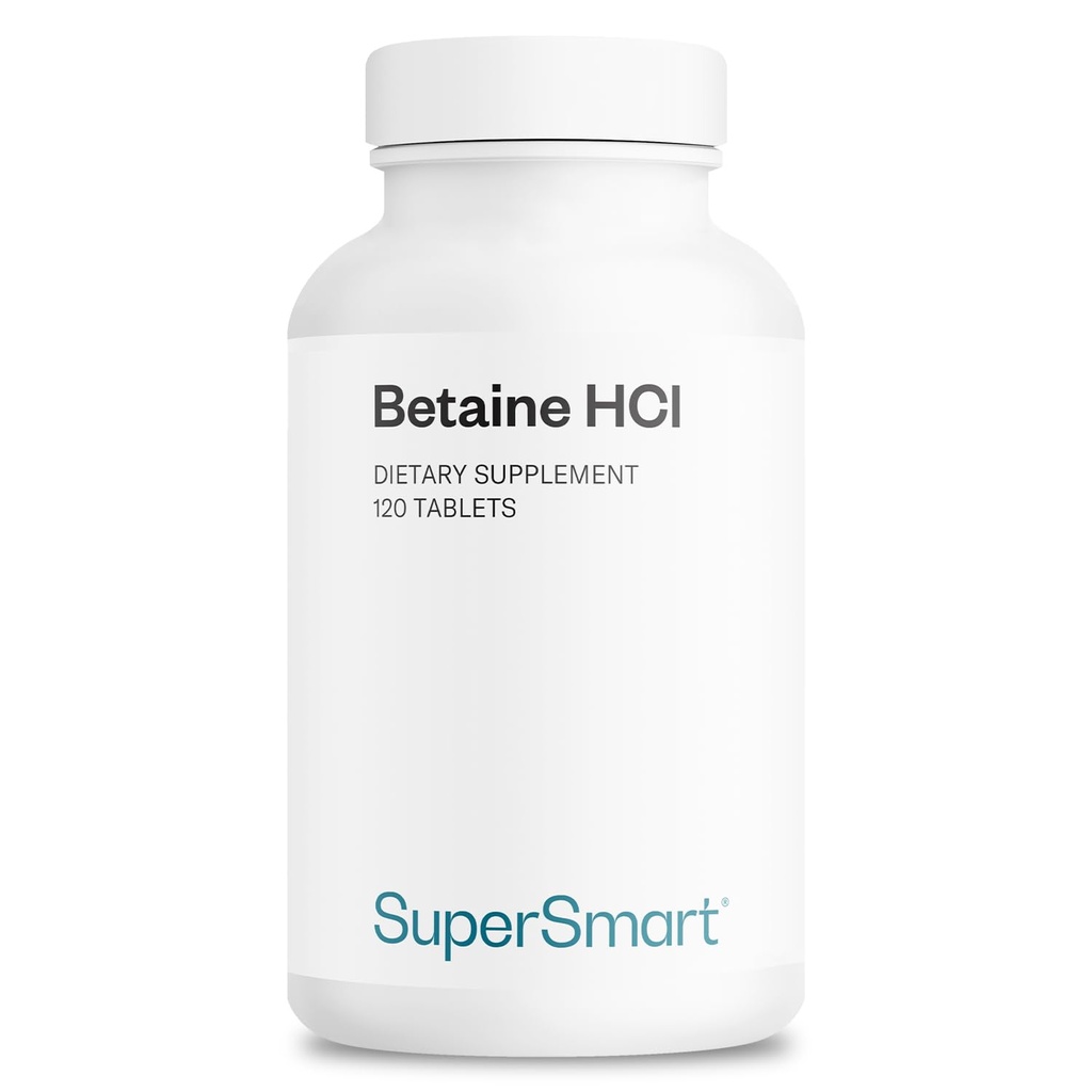 Supersmart - Betaine HCI 2600 mg Per Day - Hydrochloric Acid Formula for Healthy Digestion - Natural Source of Gastric Acidity | Non-GMO & Gluten Free - 120 Tablets