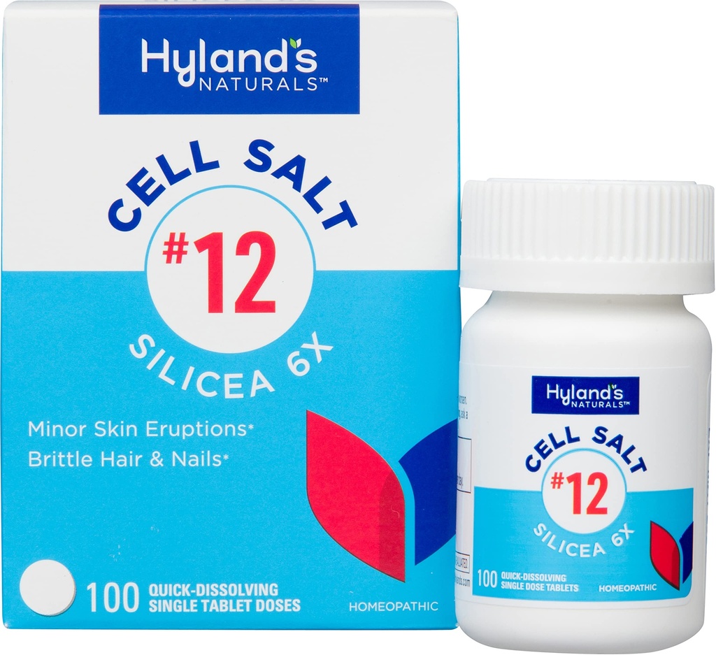 Hyland's No. 12 Cell Salt Silicea 6X Tablets, Akne und Blackhead Behandlung, Haar- und Nagelwachstumsergänzung und Stärkungsmittel, Hautreizungen, schnelle Lösung Tabletten, 100 Zähler