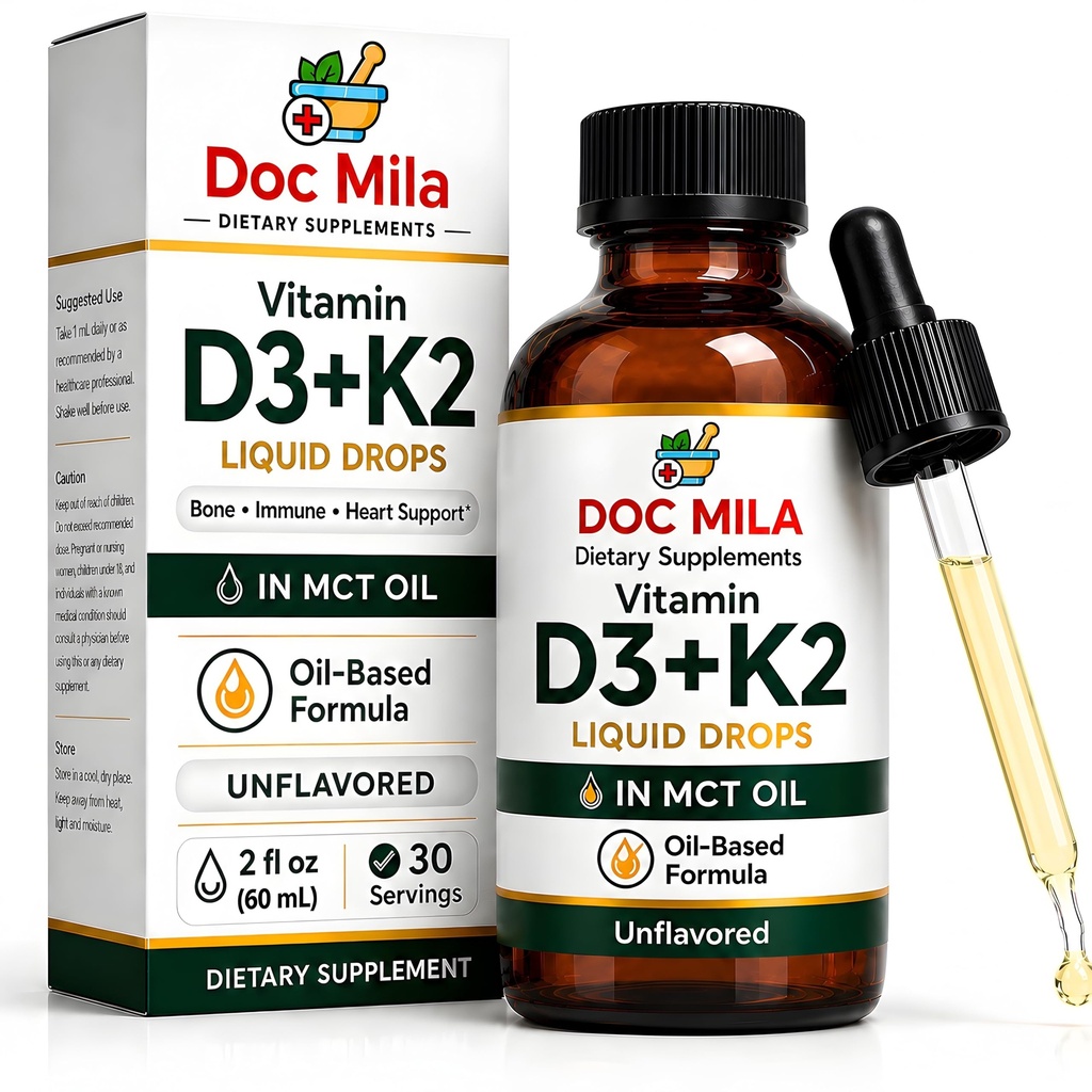 Vitamin D3 K2 Liquid Drops in MCT Oil – 5000 IU Vitamin D3 (125 mcg) + 100 mcg Vitamin K2 MK-7 – Unflavored – 60 mL – 30 Servings