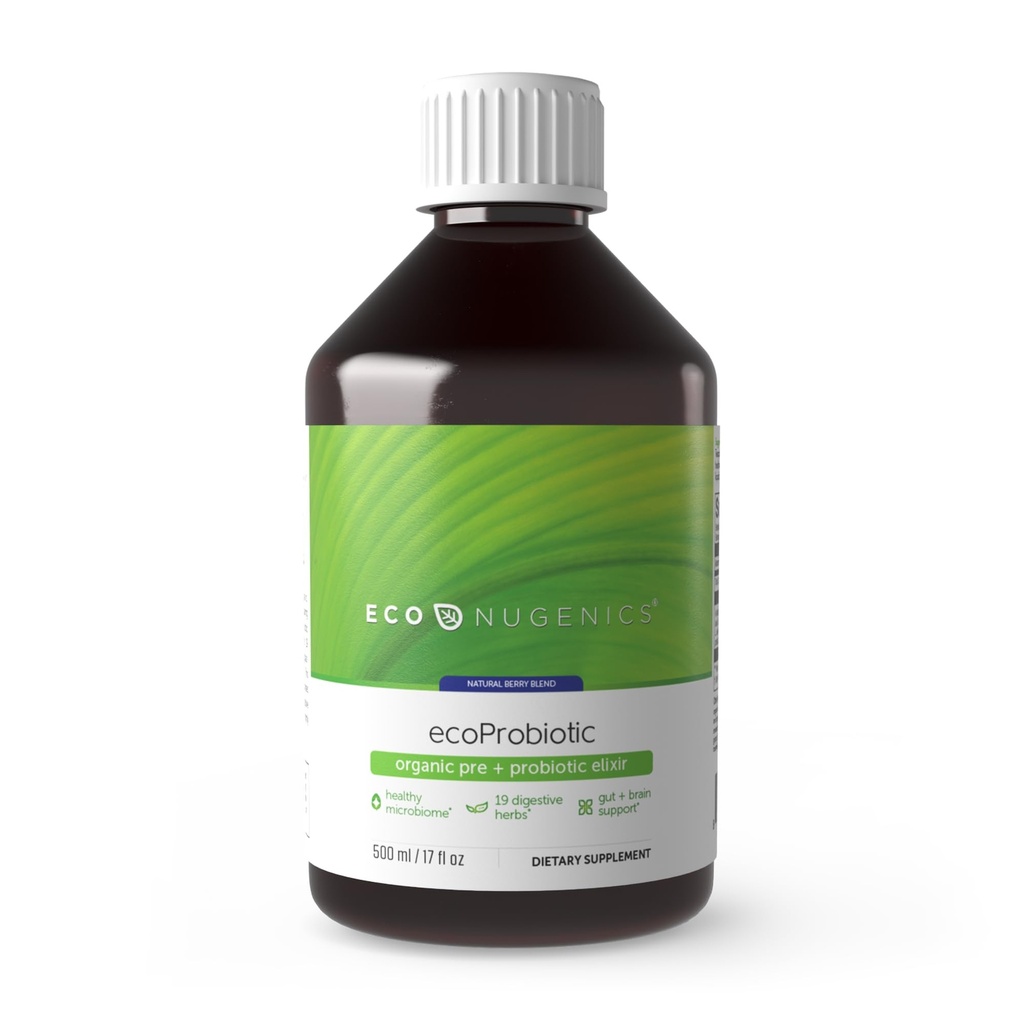 EcoNugenics ecoProbiotic: Probiotic & Prebiotic Supplement for Women & Men w/ 19 Verdauungskräuter – Unterstützt die Microbiome & Gut Health + Immune Function – Live Fermented Liquid Vegan Formula (17 oz)