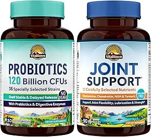 Vitalitown Probiotic + Glucosamin Chondroitin MSM Bundle (Pack von 2) | Probiotics 120 Billion CFUs (Item 1) & Joint Support* (Item 2) | 30 Probiotische Kapseln & 90 Joint Capsules