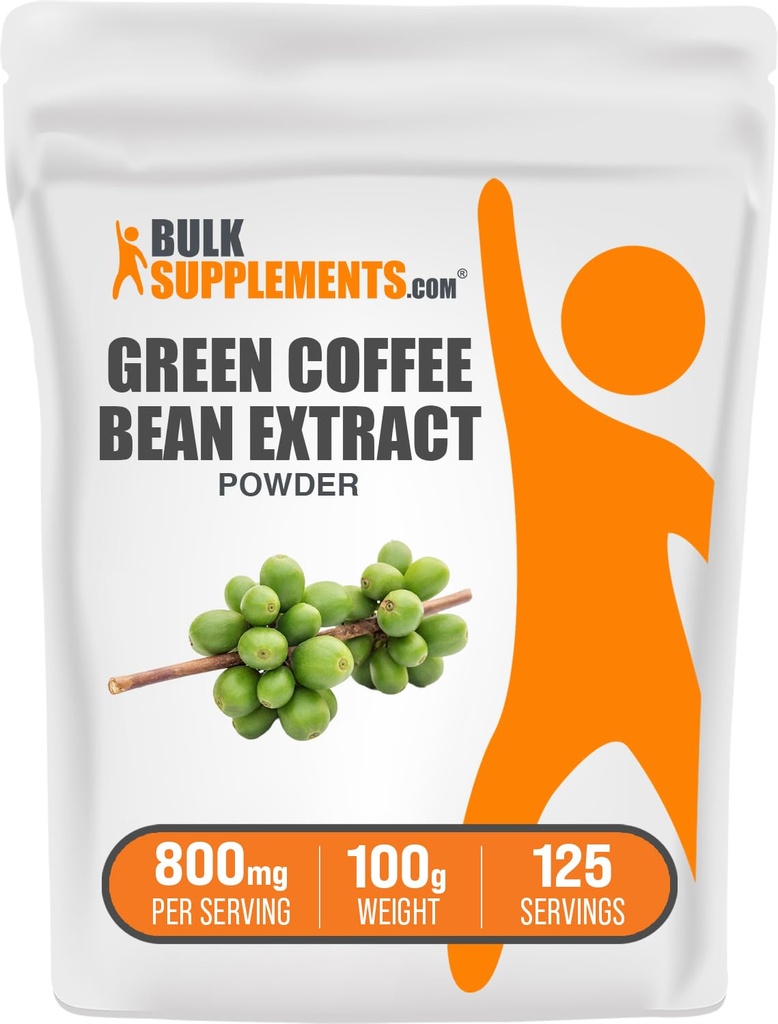 BulkSupplements Green Coffee Bean estrarre polvere - Green Coffee Bean Supplements - Energy Support, Gluten Free, 800mg per Serving, 100g (3.5 oz) (Pack of 1)