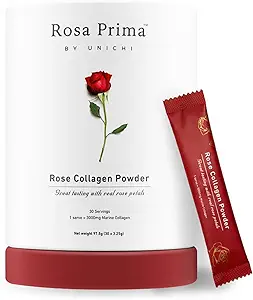 Poudre de peptides de collagène de rose Unichi, collagène marin hydrolysé de type I, III avec des vitamines A, C, E en poudre de pétale de rose pour la santé des cheveux, des ongles et de la peau, 0 sucre, 0 gras, saveur de pétale de rose, 30 portions