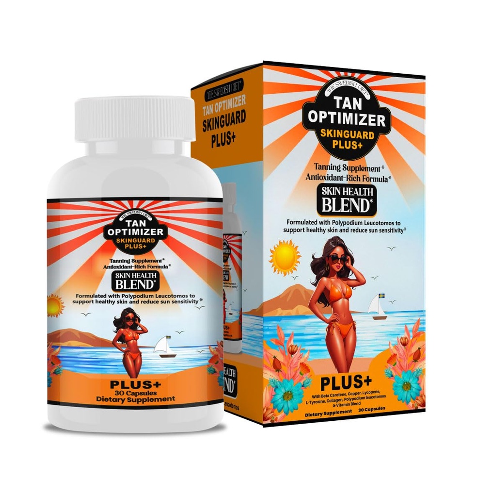 Tan Optimizer SkinGuard Plus+ – Sugar Free Tanning & Anti-Aging Supplement mit 240mg Polypodium, Beta Carotene & Antioxidantien für Radiant, jugendliche Haut – 30 Kapseln