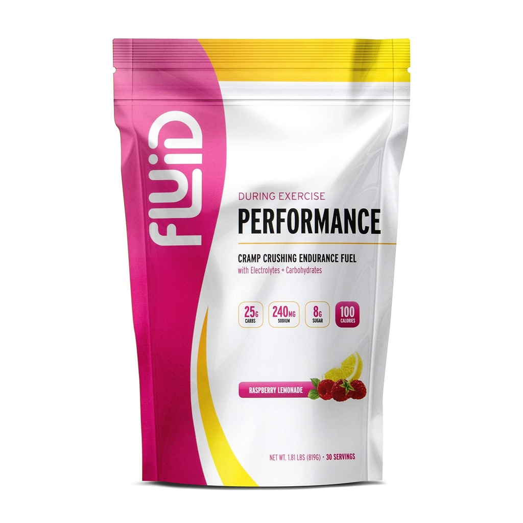 Fluid Performance - Low Sugar Endurance Fuel Sports Drink Mix mit Elektrolyten, Alle natürlichen Inhaltsstoffe, Glutenfrei für Vor- oder während der Übung (Raspberry Lemonade, 30 Servieren)