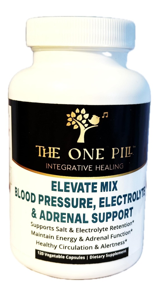 Elevate Mix; Muscle spasms, Cramps, Low Blood Pressure, Electrolyte and Adrenal Support. 120 Capsules, Vegan, Non GMO, No Artificial fillers or Stearate additives.