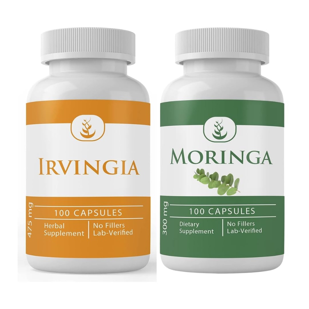 PURE ORIGINAL INGREDIENTS Moringa Oleifera and Irvingia Bundle, 100 Capsules Each, Always Pure, No Additives or Fillers