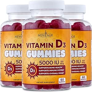 NEU AGE Vitamin D3 5000 IU 125mcg Gummie - Unterstützung Immununterstützung, Starke Knochengesundheit - Non-GMO, Glutenfrei, Dairy-Free, Kein Gelatine (180 Gummies (Pack von 3))