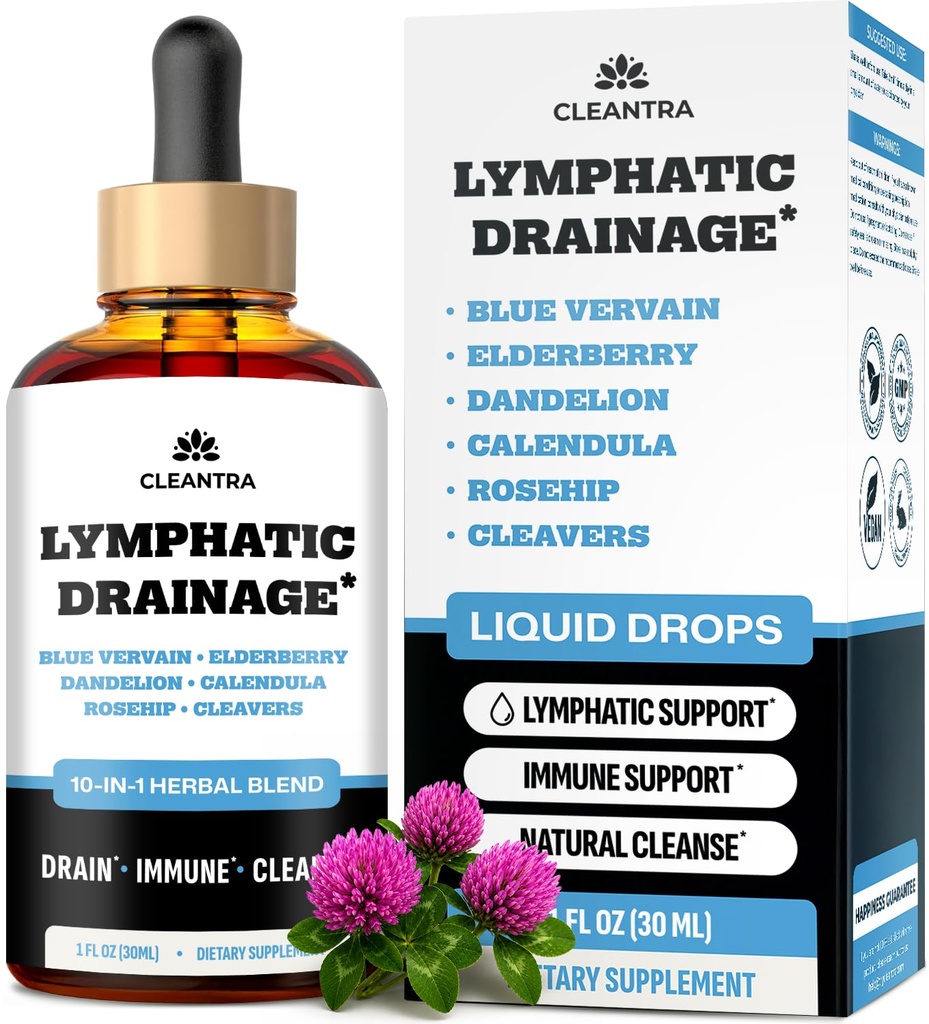 Lymphatic Drainage Drops - Supplement for Lymphatic Support & Detox - 10-in-1 Herbal Blend Cleanse Complex with Burdock, Dandelion, Elderberry - 2 fl oz