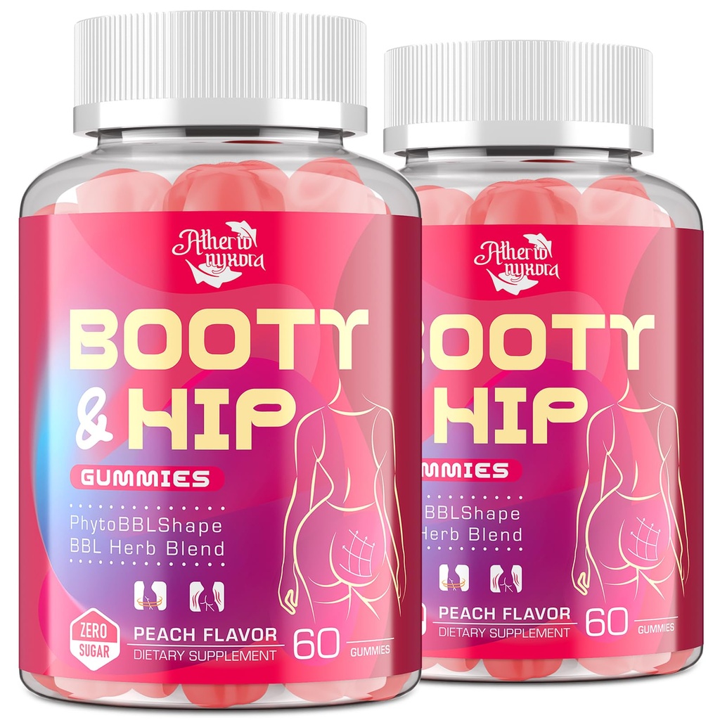 Booty Gummies for Women - BBL Gummies with Bovine Collagen Peptides - Herbal Blend with Aguaje, Fenugreek, Kwao Krua, Wild Yam, Blessed Thistle, Vitamin C & Zinc - Delicious Peach Flavor(120 Count)