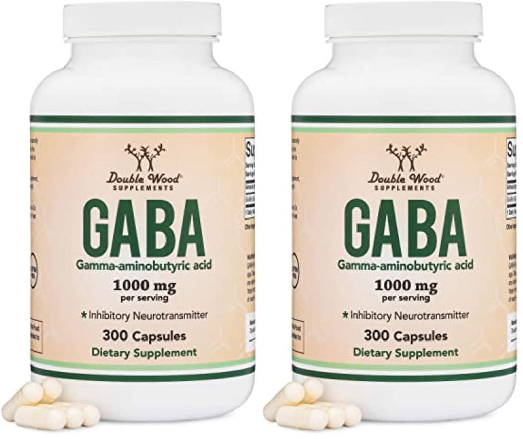 GABA Supplement (300 Capsules, 1,000mg per Serving) Promotes Calm, Relaxation, and Supports Sleep (Vegan Safe, Gluten Free, Non-GMO)(Gamma Aminobutyric Acid) by Double Wood (Pack of 2)