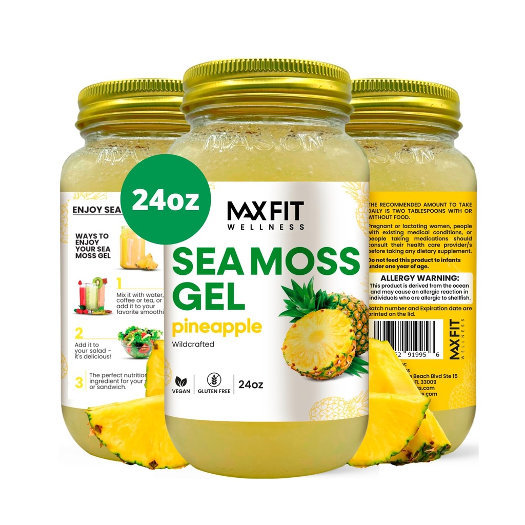 Sea Moss Gel Raw (12 Flavors) 24oz Wildсrafted Gold Sea Moss Gel from Saint Lucia | 92 Vitamins and Minerals | Pure Raw+Non-GMO | Vegan Superfood