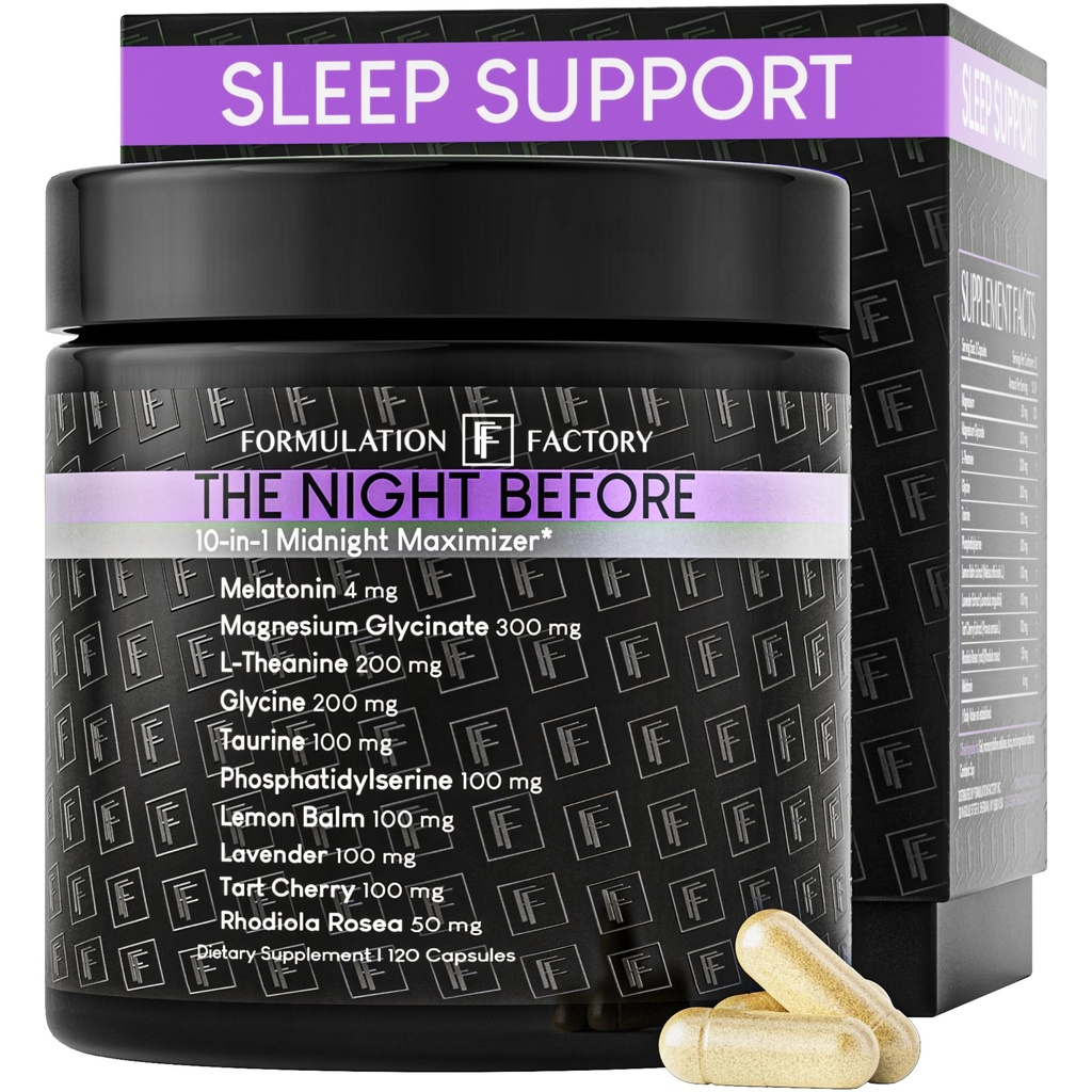 La notte prima 10-in-1 Midnight Maximizer Sleep Aid, Stress Relief, Cognizione, Rilassamento, Recupero, Focus, Magnesium Glycinate, L-Theanine & More, (120 capsule – 2 mesi di fornitura)
