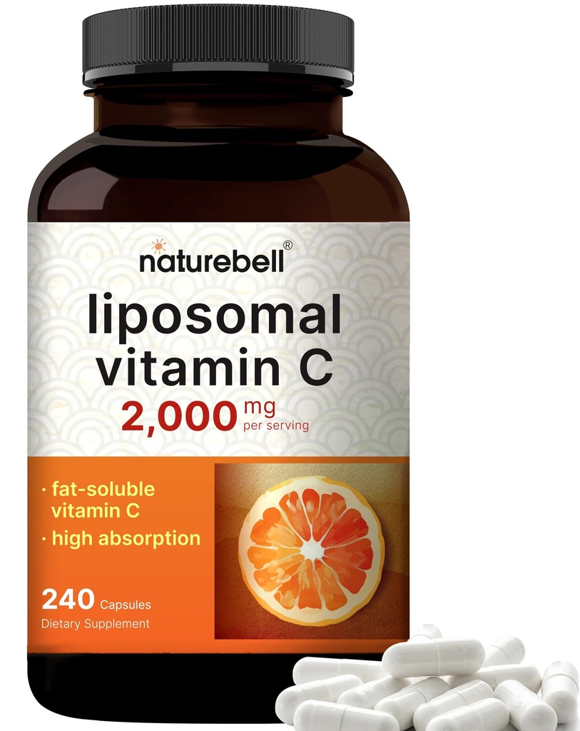 NatureBell Liposomal Vitamin C 2.000mg pro Servierung, 240 Kapseln | Hohe Absorption fettlösliche Vitamine – Max Strength Antioxidant* Ergänzung – Non-GMO, Glutenfrei