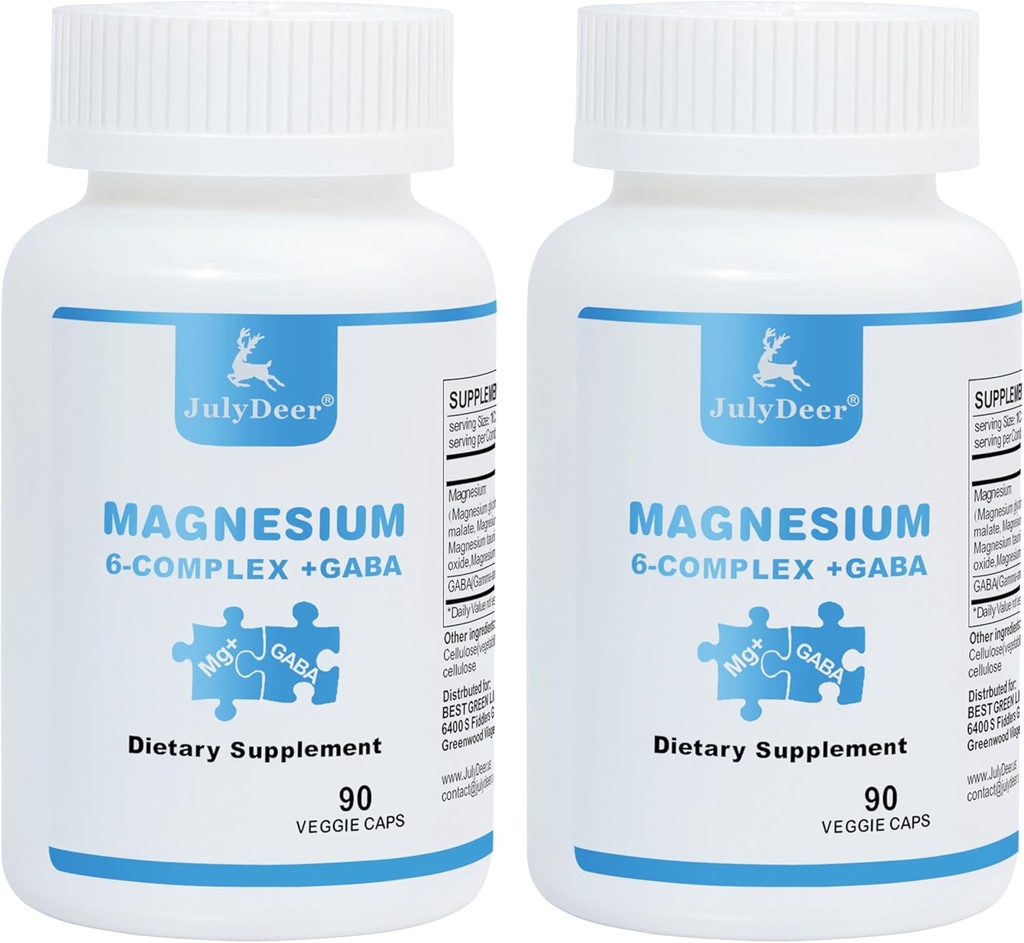 2 Bouteilles Sixfold Magnésium Complexe de 350mg de Magnésium Glycinate, Malate, Citrate, Taurine, Oxyde, L-Thréonate pour Muscles, Nerfs, & Énergie, GABA Soutien du sommeil