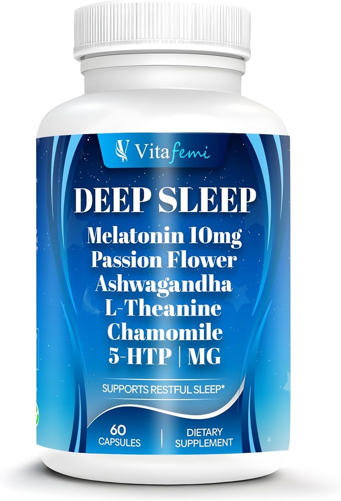 18-in-1 Melatonin10 mg, integratore naturale per il sonno profondo per adulti, non-Habit Forming, Ashwagandha, L-teanina, Magnesio, Camomilla, 5-HTP, Non-OGM
