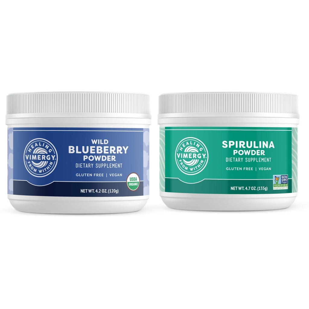 Vimergy Wild Blueberry Powder (120g) & Spirulina Powder (135g) Bundle