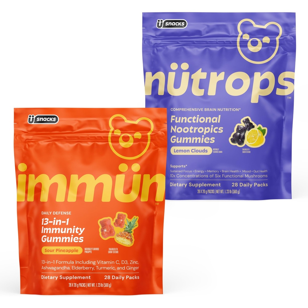 Grüns Immunity Gummies & Lions Mane Mushroom Gummies Bundle - Brain & Immune Support Supplement