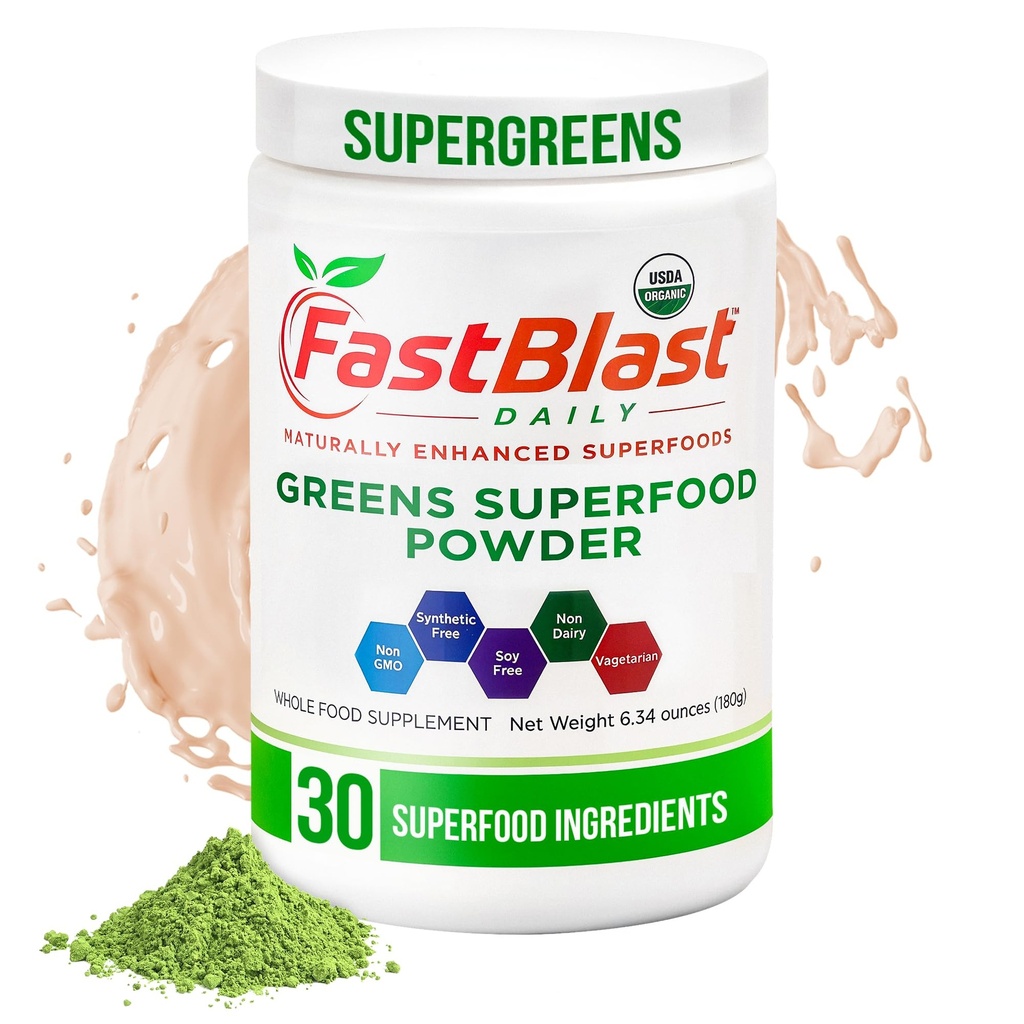 Organic Super Greens Powder with Over 30 Superfoods, Daily Greens Supplements with Probiotics, Fermented Superfood Powder, Low Cal Supergreens for Overall Wellness Meal Replacement - 180g (6.3 oz)