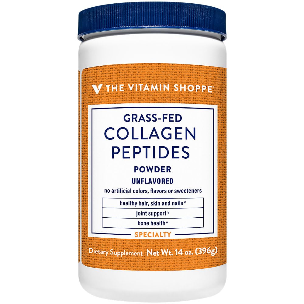 The Vitamin Shoppe Collagen Peptides Powder - Unflavored, Promotes Healthy Hair, Skin, Joint & Nails - from Grass Fed Bovine, Gluten Free Natural Peptide (14 Ounces Powder)
