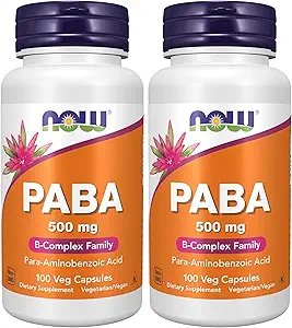 Suppléments, PABA (acide para-aminobenzoïque) 500 mg, famille des complexes B, 100 capsules (paquet de 2)