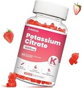 Gummie di potassio per adulti donne e uomini, supplemento di citrato di potassio, Crampe di sostegno della gamba, salute del muscolo & equilibrio dell'elettrolita, senza zucchero, biologico, vegano, fragola, 60 Cts