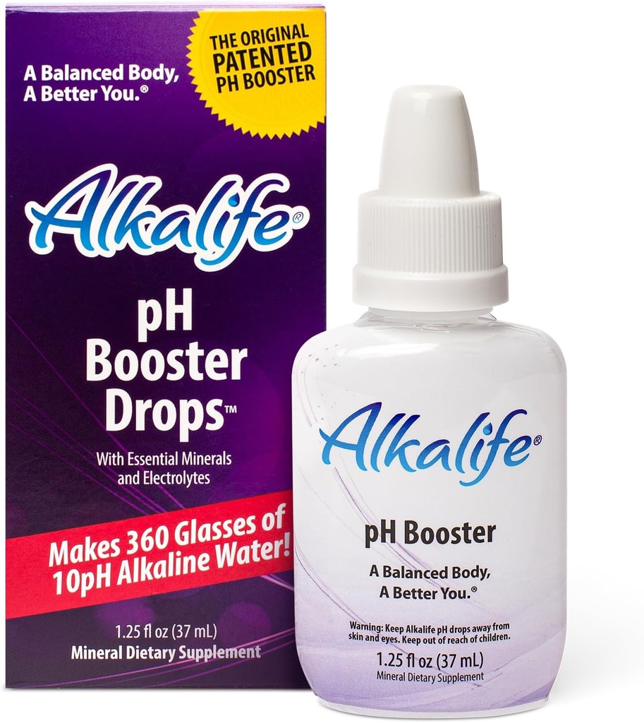 Le premier booster d'eau d'alcaline breveté pour neutraliser le pH de l'acide et de l'équilibre pour le support immunitaire, la performance de pic, la désintoxication, le bien-être global – 1,25oz