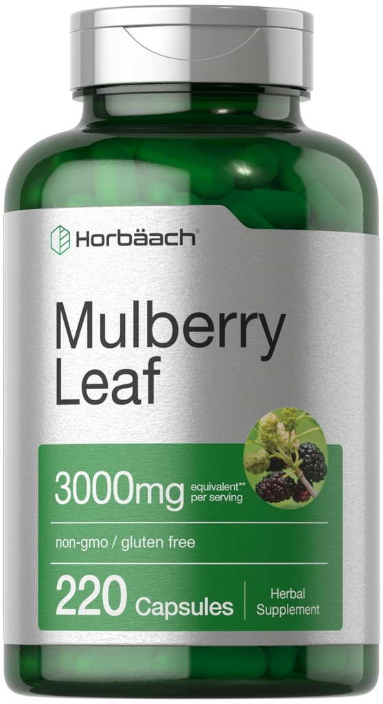 Horbäach Mulberry Leaf Extract Capsule 3000mg | 220 Count | Non OGM, Gluten Free Herbal Supplement