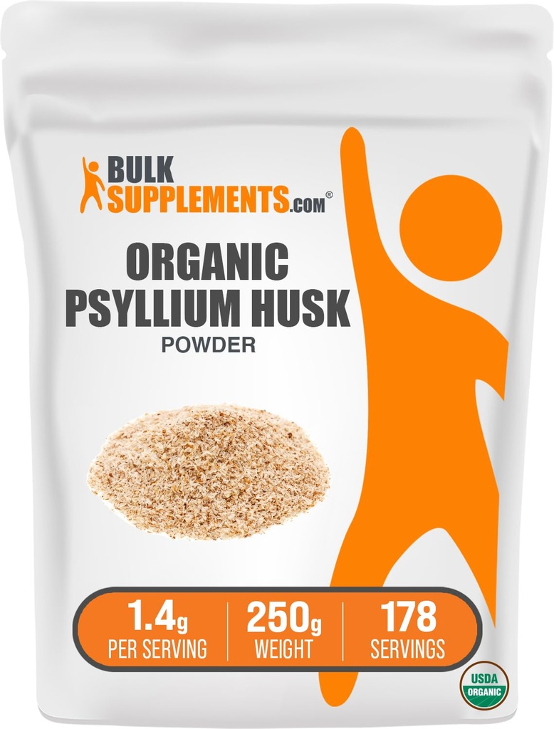 BulkSupplements.com Bio Psyllium Husk Pulver - Psyllium Husk Pulver zum Backen, Faserergänzung - Glutenfrei, 1.4g pro Servierung, 250g (8.8 oz) (Pack von 1)