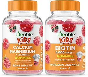 Lebensfähiges Calcium Magnesium Kids + Biotin Kids, Gummie Bundle - Große Verkostung, Vitamin-Ergänzung, Glutenfrei, GVOfrei, Kaugummi