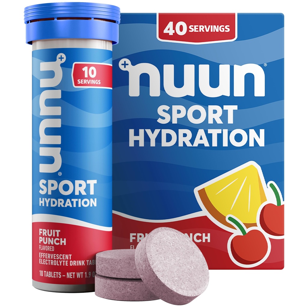 Nuun Sport Electrolyte Tablets con Magnesio, Calcio, Potassio, Cloruro & Sodio, Gluten Free & Vegan, Fruit Punch, 4 Pack (40 Servings Total)
