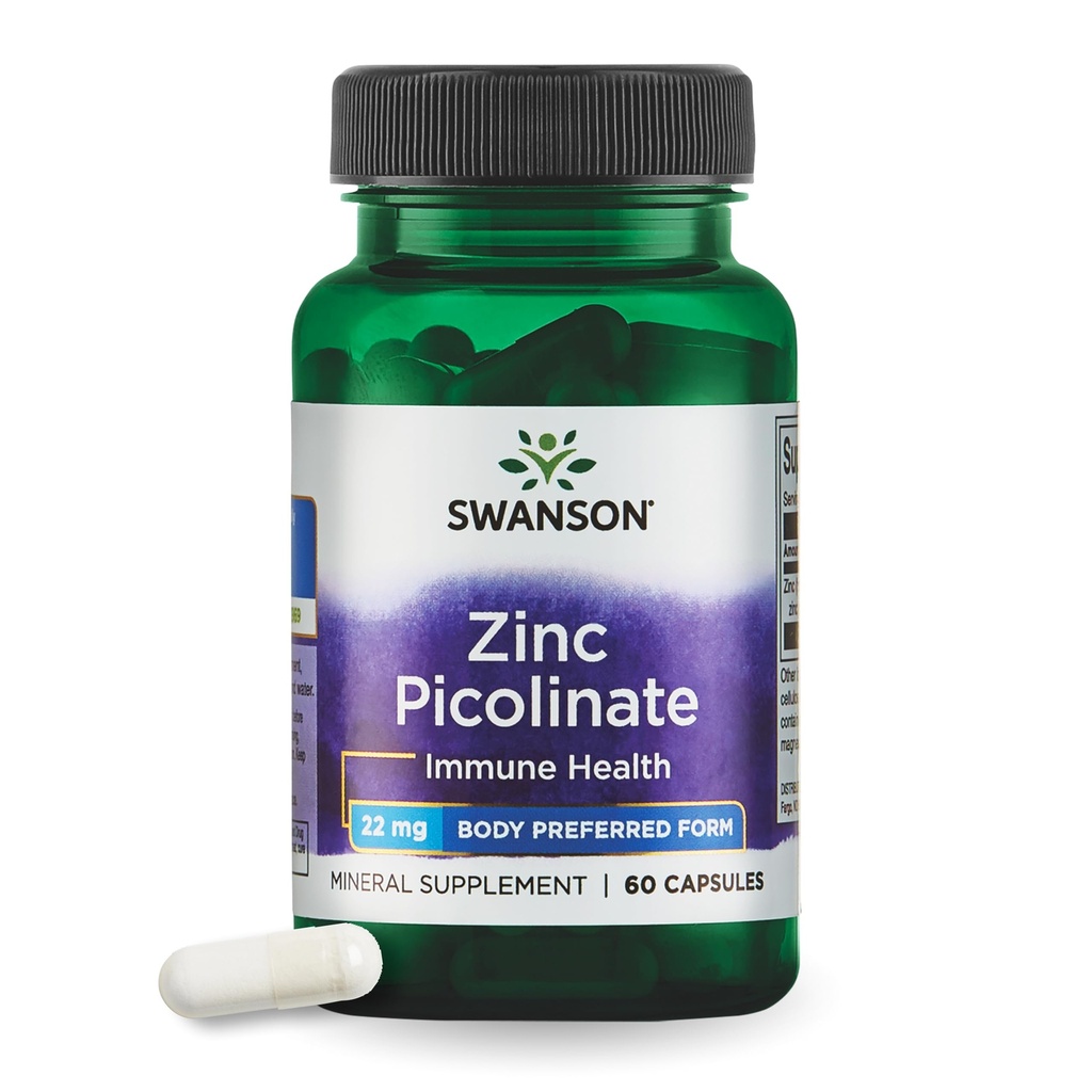 Swanson Picolinate de zinc supplément minéral chélaté pour les adultes à la recherche d'une immune, d'une vision et d'un soutien de la prostate - formulaire de préférence pour le corps - 22 mg (60 capsules véganes)
