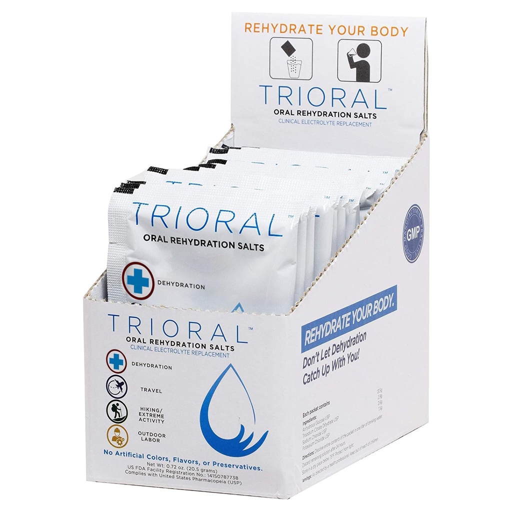 TRIORAL Rehydration Electrolyte Powder - Oral Rehydration Salts - Supports Rehydration from Workouts, Fluid Loss and General Hydration - 15 Drink Mix Packets