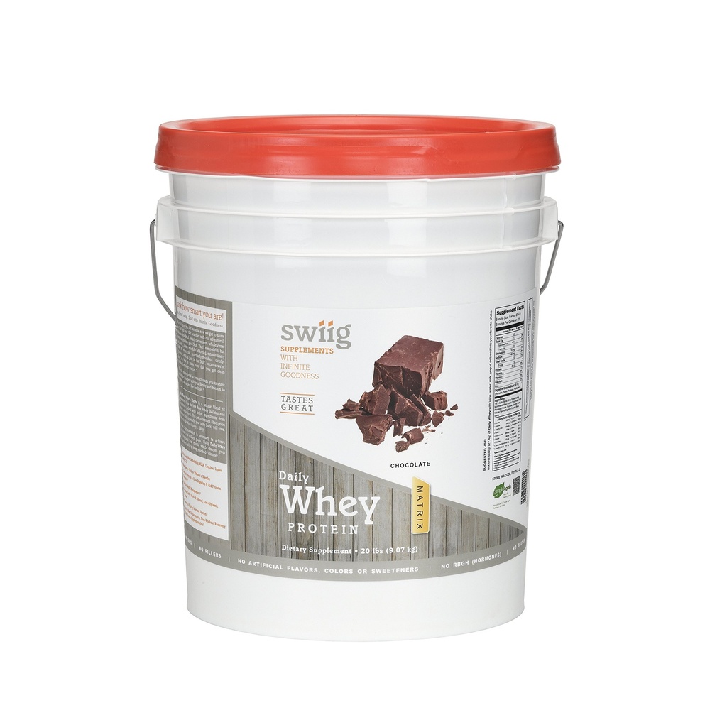 swiig Premium Daily Whey Matrix, Chocolate 20lb – 20g Protein per Serving with Amino Acids for Muscle Recovery – Gluten-Free, Non-GMO, No Fillers, No Artificial Flavors