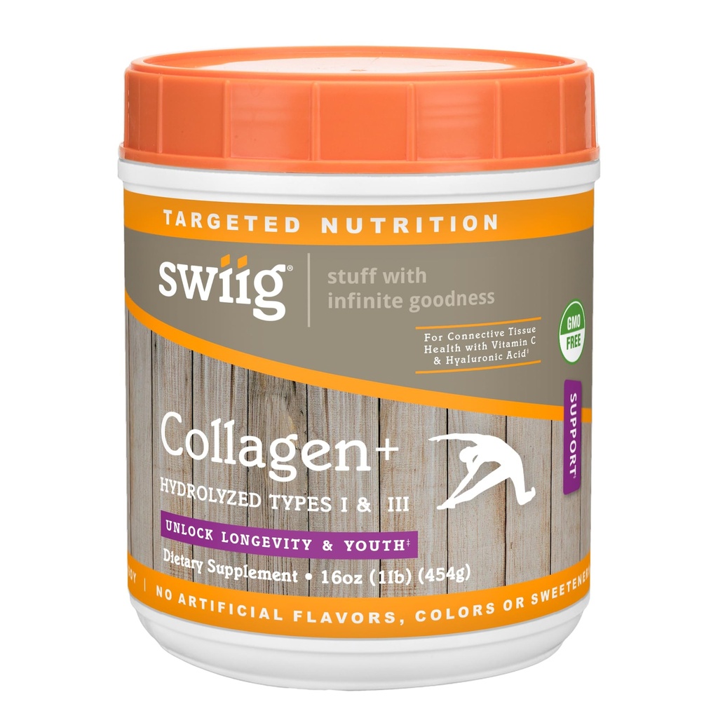 swiig Collagen+ Protein Powder 1lb – Supports Skin, Hair, Nails & Joint Health – 20g Grass-Fed Bovine Collagen per Serving, Gluten-Free, No Artificial Ingredients