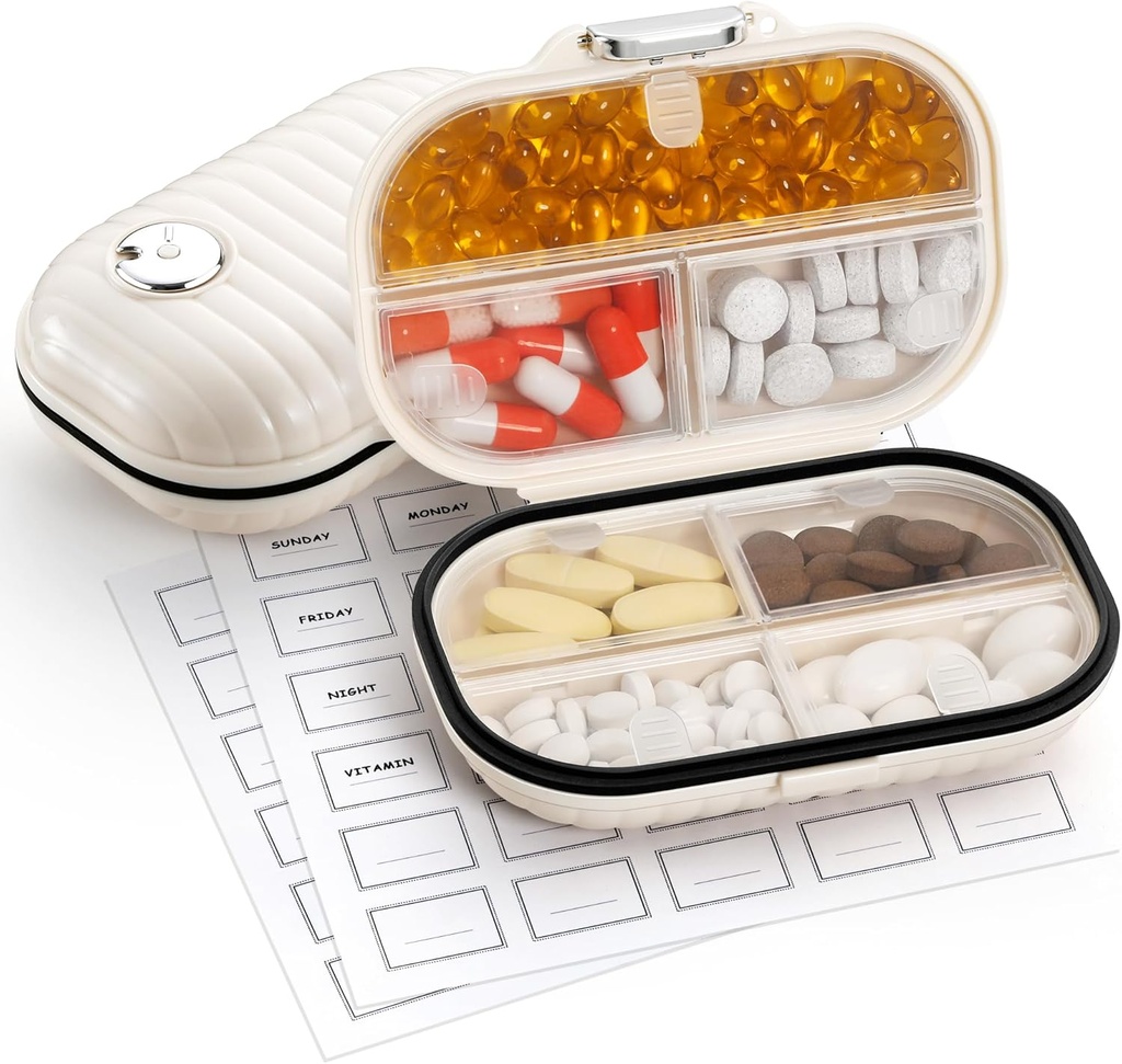 Zannaki Pill Case Portable Small Weekly Travel Pill Organizer, Cute Moisture Proof Pill Porte-boîte pour sac de poche, Daily Mini Pocket Pharmacie Conteneur de médicaments pour la vitamine, huile de poisson, supplément