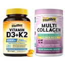Vitalibre Multi Collagen Peptides Powder 8oz & Vitamin D3 K2 10000 IU