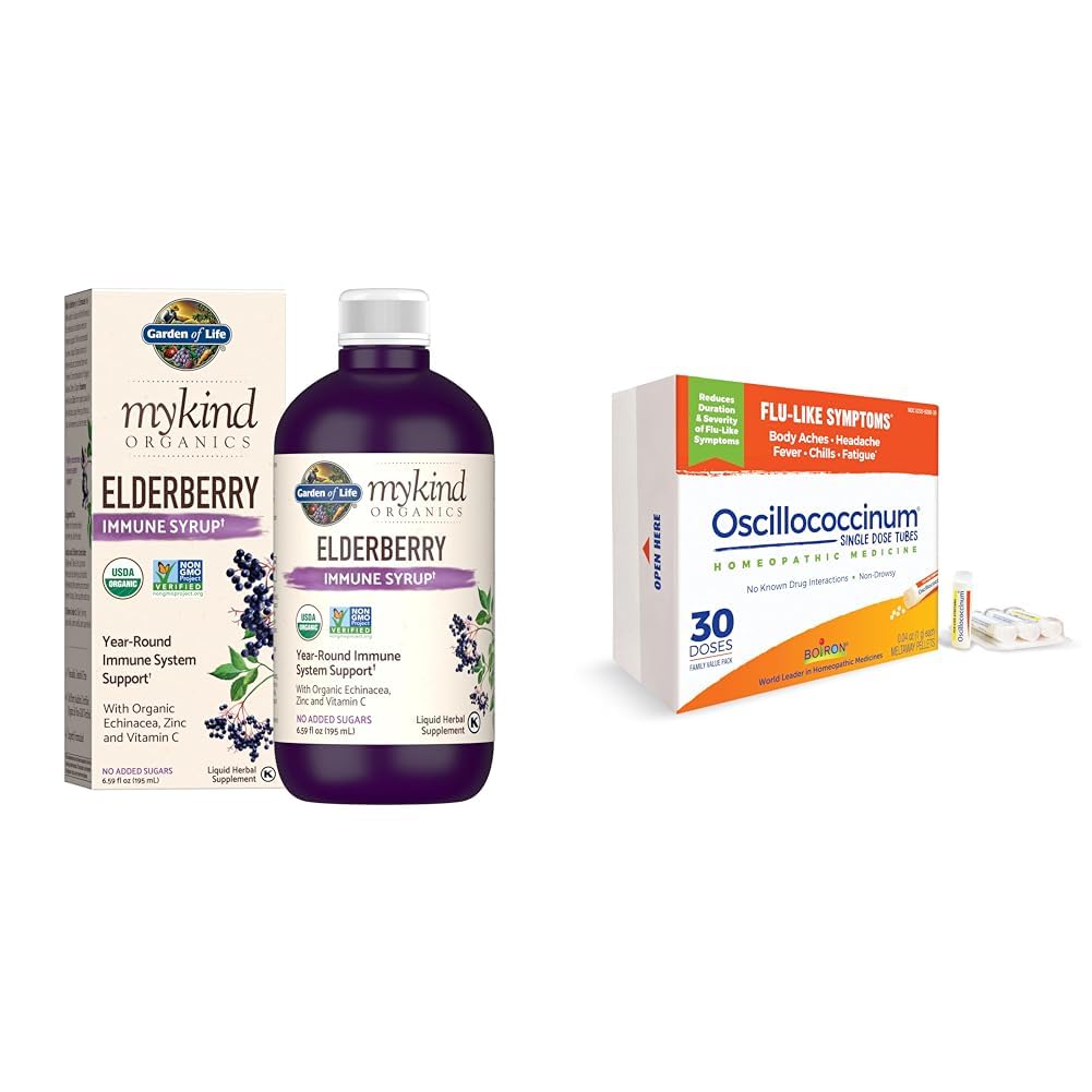 Garten des Lebens Bios Pflanzenbasierte Elderbeere Immun Syrup 6.59 fl oz (195 Ml) & Boiron Oscillococcinum für Relief von Flu-Like Symptome von Body Aches