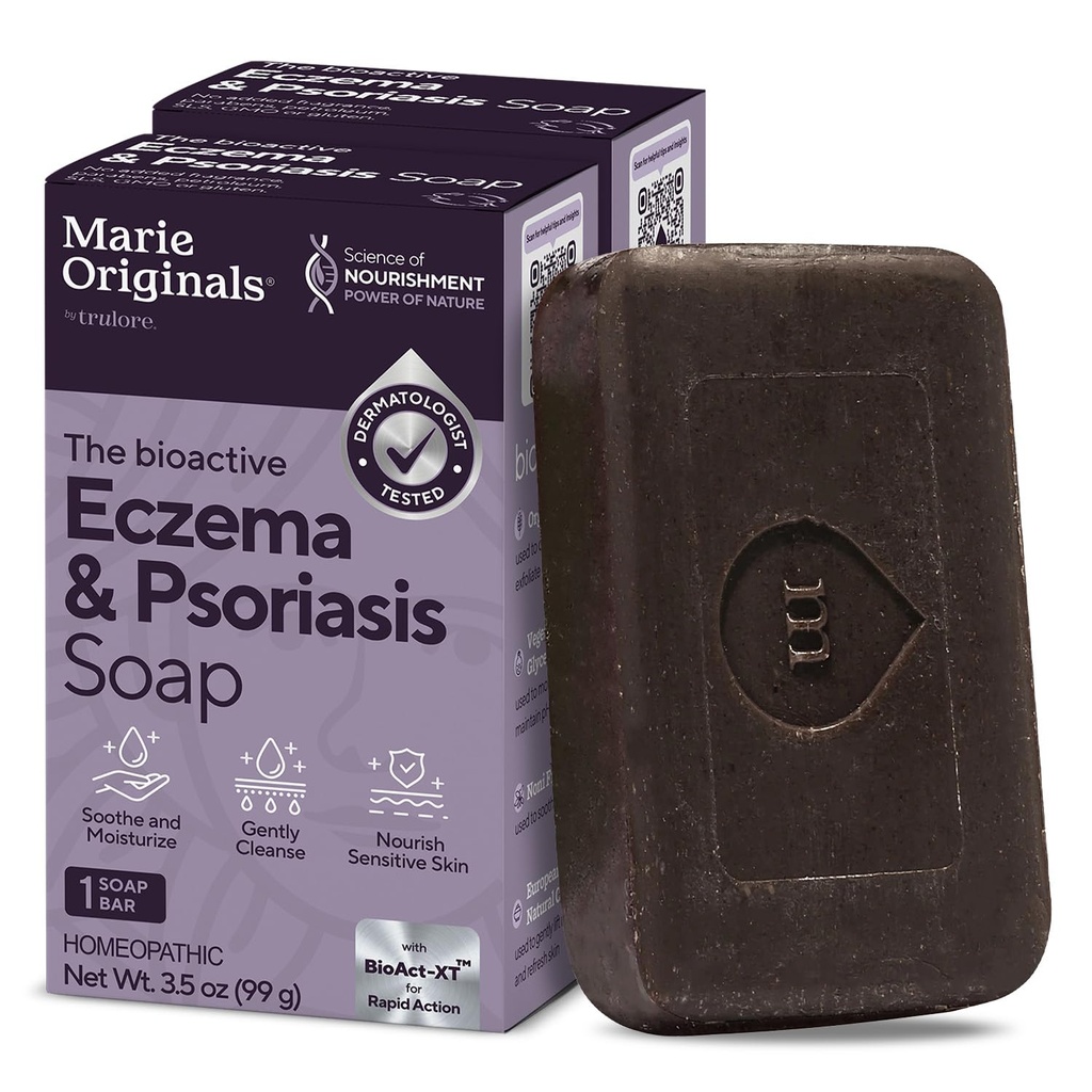 Marie Originals Eczema Face Savon Laver le corps Bar – Tous les soins naturels psoriasis, dermatite pour le soulagement de la peau sèche Itchy Flaky – Détoxifiant doux, guérissant, anti-Itch, nettoyant (Pack de 2)