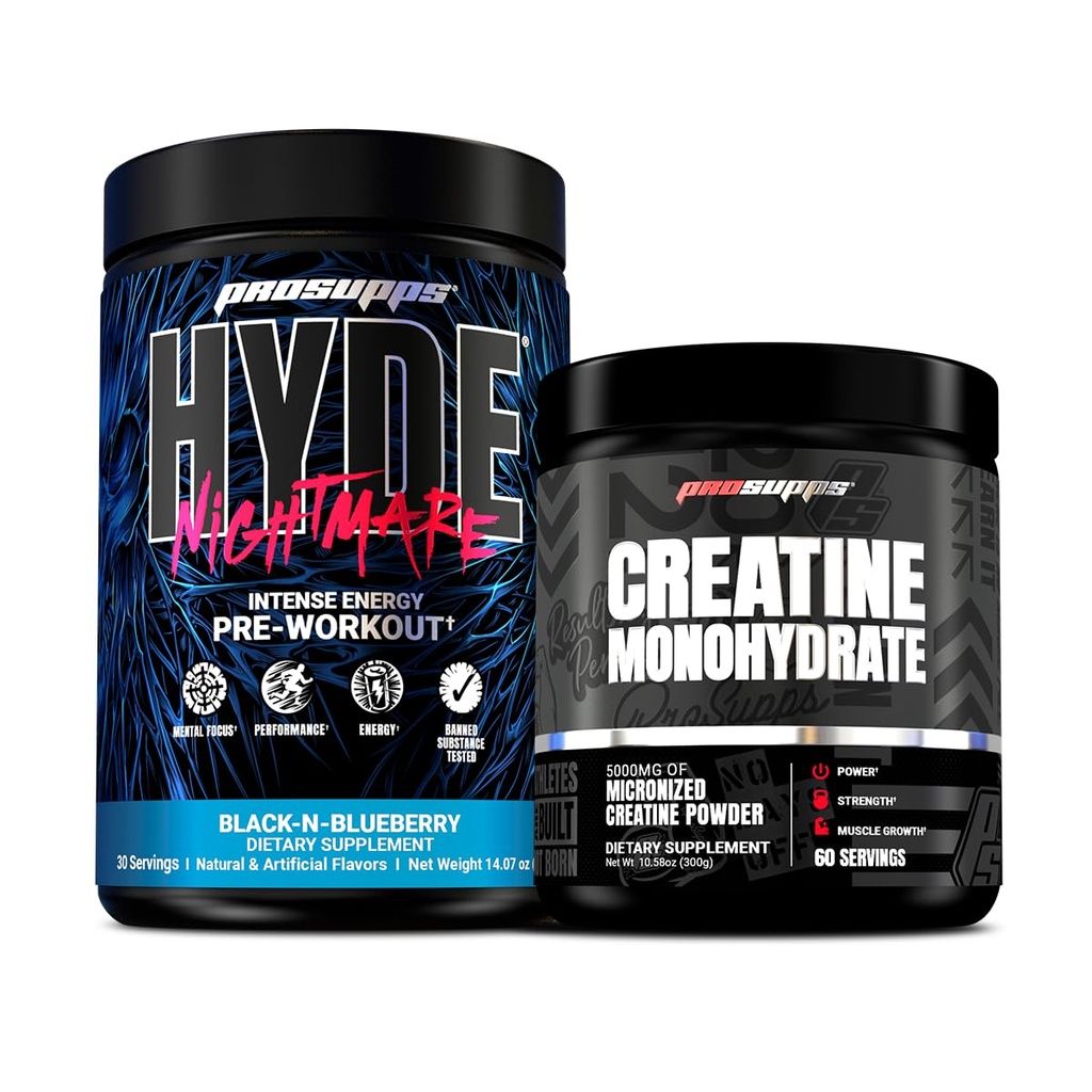 PROSUPPS Hyde Nightmare Intense Energy Pre-Workout, Black N' Berry, and Creatine 300 Bundle