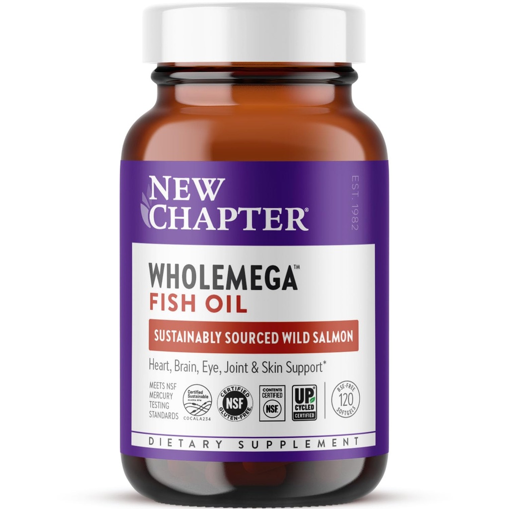 Neu Kapitel Wholemega Fischöl Supplement - 2000mg pro Servieren, Klinisch bewährtes Wild Alaskan Lachsöl mit Omega-3 + Vitamin D3 + Astaxanthin, 120 Softgels
