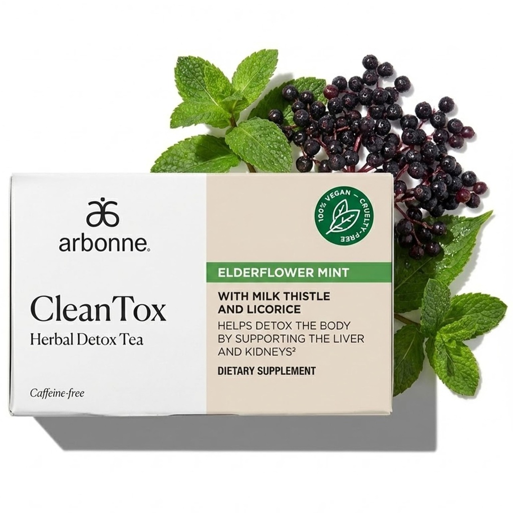 Cleantox Herbal Detox Tea – Caffeine Free Tea Bags w/Botanical Blend for Daily Refreshment, Includes Peppermint, Dandelion, Fennel, & Milk Thistle for a Light Herbal Experience, 20 Count, by Arbonne.