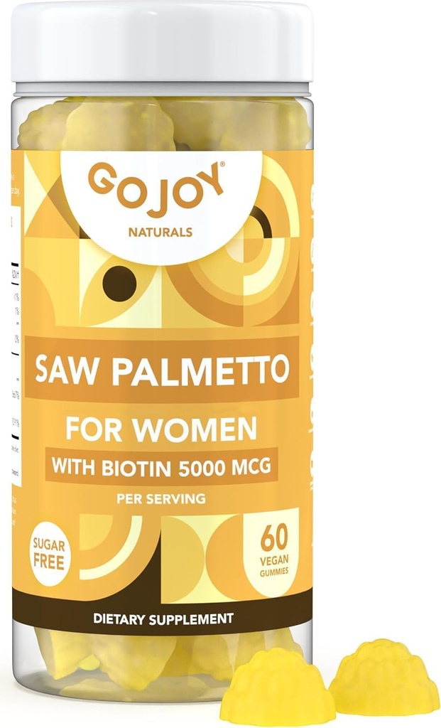 Saw Palmetto Gummies - 500mg Saw Palmetto für Frauen mit 5000mcg Biotin & 10mg Zink - Non-GMO, Zucker, Gluten & Soy-Free, Vegan - 3rd-Party Lab getestet, 30-Day Supply, 60 Kaugummis